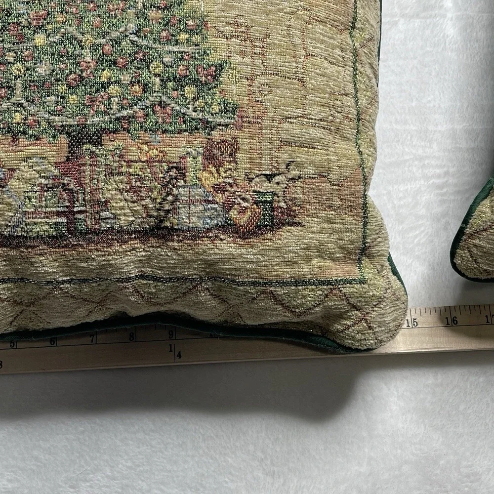 Christmas Tree Gold Green Tapestry Decor Holiday Pillow Set of 2 Unbranded 15x15